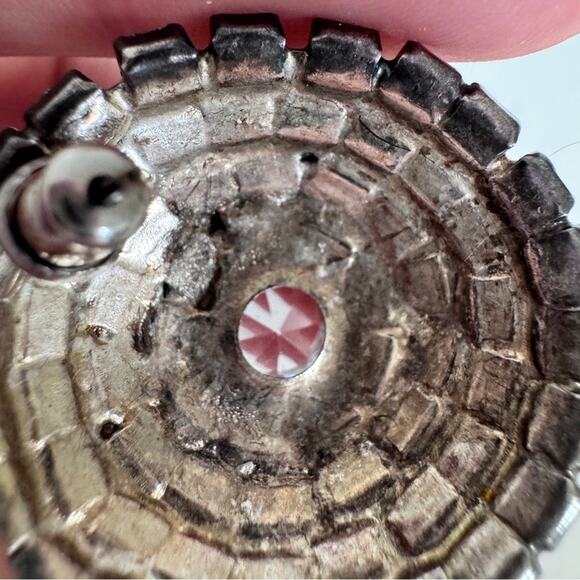 Vintage MCM Rhinestone Large Round Earrings Womens Pierced Formal - Picture 3 of 8